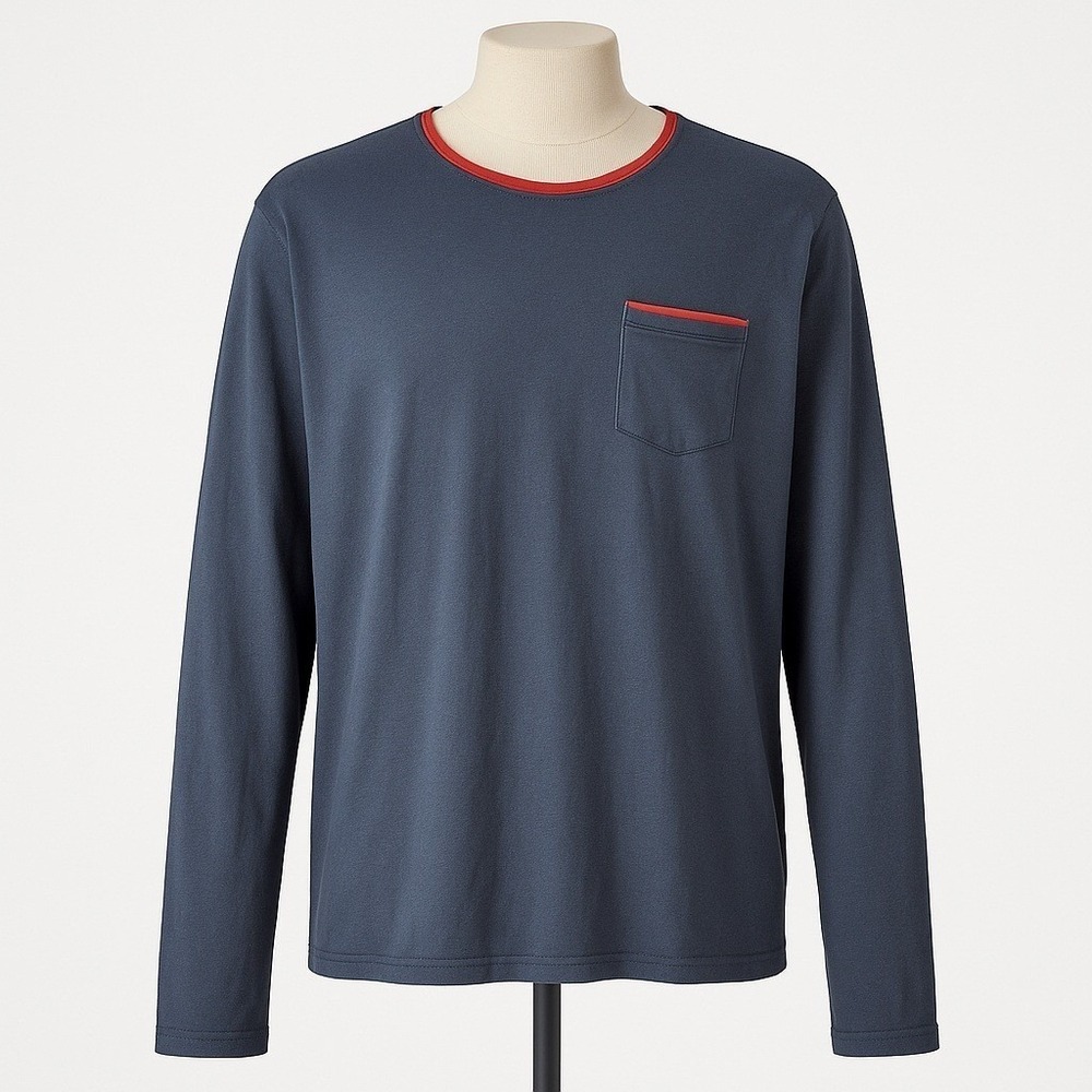 Bombas Mens Pima Cotton T Shirt‎ Size 2XL Navy Blue Long Sleeve Pockets Classic